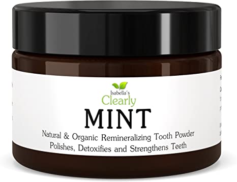 Clearly Mint Natural Remineralising Toothpaste Powder. Fluoride Free, Organic, Whitening, Cavity Protection, Anti Plaque, Sensitive Formula in Fresh Mint Flavor (100g)