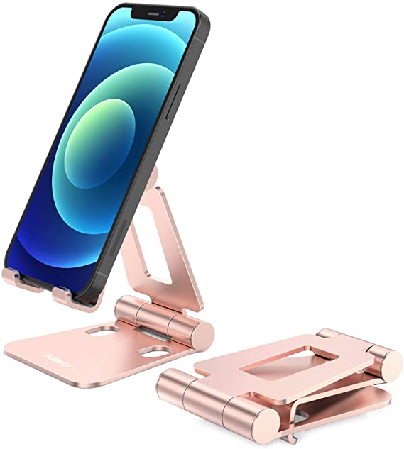 Nulaxy Phone Stand, Fully Foldable, Adjustable Desktop Phone Holder Cradle Dock - Rose Gold