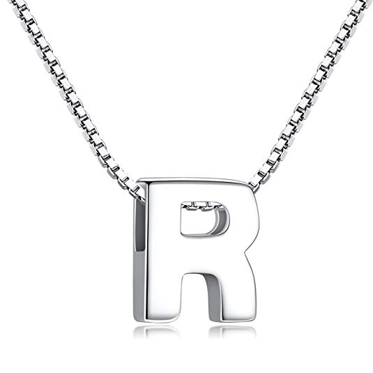 Candyfancy Initial Necklace 925 Sterling Silver Alphabet Personalized A-Z Letter Pendant Necklace for Women Men