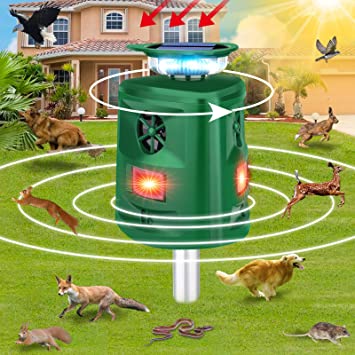 Solar Animal Repeller, 360°Ultrasonic Animal Repeller, Cat Repellent Outdoor, Dog Repellent, Motion Sensor & Flashing Light, Repel Dogs,Deer, Fox, Raccoon, Skunk, Rabbit, Squirrels.Coyote Deterrent