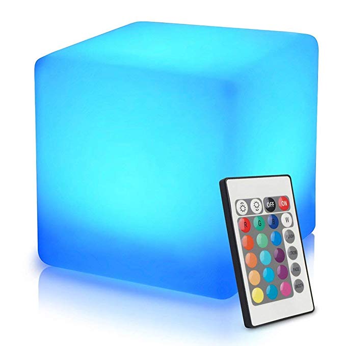Mr.Go 16-inch 40cm Rechargeable LED Light Cube Stool Waterproof with Remote Control Magic RGB Color Changing Side Table Home Bedroom Patio Pool Party Mood Lamp Night Light Romantic Decorative Lighting
