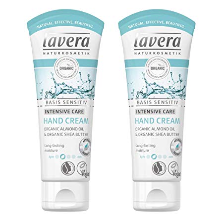 lavera basis sensitiv Hand Cream Intensive Care (Pack of 2): Moisturizing & Hydrating Hand Lotion with Organic Almond Oil & Shea Butter for Dry Hands – 1.7 Oz