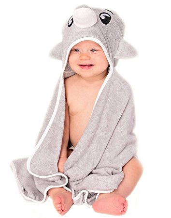 CuddleBeeb Premium Hooded Baby Dolphin Towel and Washcloth Set | Organic Bamboo Baby Towel with Hood - 2 Times as Thick & Soft | Baby Bath Towels with Hood for Boy or Girl | Baby Shower Gift Set
