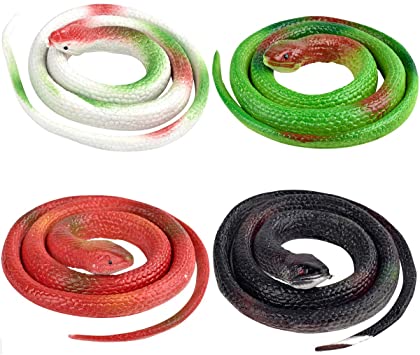 Hsxfl 4 Pieces Realistic Rubber Snakes in 27.5 Inches, Fake Snake Snake Toys for Garden Props to Scare Birds, Pranks, Halloween Decoration (Multicolor)