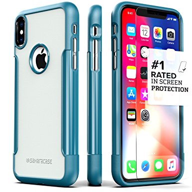 iPhone X Case, SaharaCase Classic Protection Kit with [ZeroDamage Tempered Glass Screen Protector] Slim Fit Anti-Slip Grip [Shockproof Bumper with Hard Back] iPhone 10 - Blue Gray