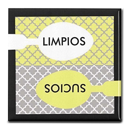Clean Dirty - SPANISH Limpios Sucios - Dishwasher Magnet | Modern Moroccan Trellis Design in Yellow / Grey | Housewarming / Hostess gift idea & Gag Gift Stuffers for Men, Women & Chore-Avoiding Teens