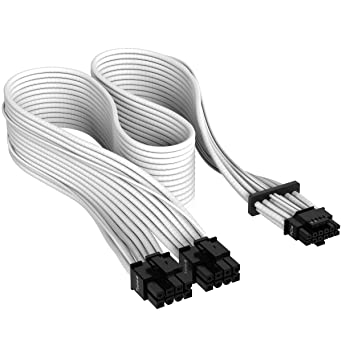 Corsair Premium 600W PCIe 5.0 / Gen 5 12VHPWR PSU Cable - Fits Type-4 PSUs via Dual 8-pin PCIe - 12 4pin Connector - Mesh Paracord Sleeving - White