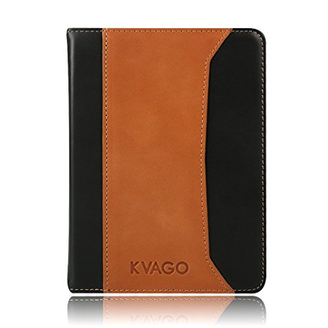KVAGO iPad Air 2 Leather Case with Hand Strap & Kickstands Premium Genuine Leather Protective Case Stand Flip Cover Folio Case for iPad Air 2 9.7 inch 2014 Edition (iPad 6th Generation) Natural Real Leather Smart Cover Sleeve w/ Card Slot Paper Holder Pocket Magnetic Case Auto Sleep Wake