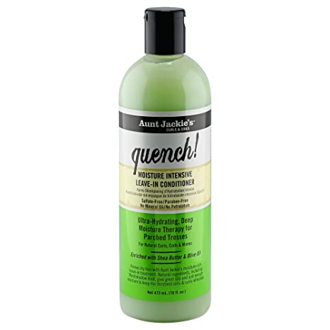 Aunt Jackie's Quench Moisture Intensive Leave-In Hair Conditioner for Natural Curls, Coils and Waves, Enriched with Shea Butter, Green, 16 Oz