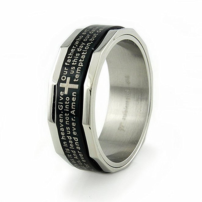 Stainless Steel Ring w/ 'Lord's Prayer' laser engrave