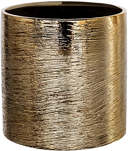 Royal Imports Flower Glass Ceramic Vase Decorative Centerpiece for Home or Wedding- Etched Cylinder Shape, 6"x6", Gold