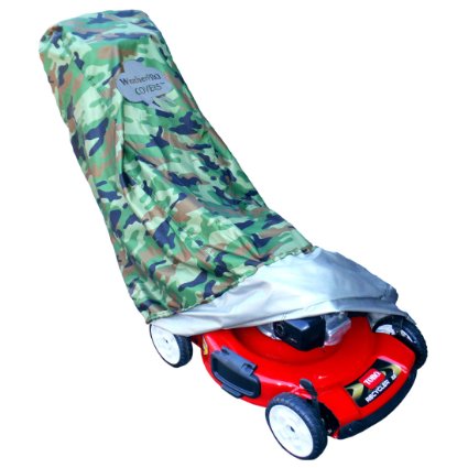 Lawn Mower Cover - Waterproof, Premium Heavy Duty CAMO Style - Manufacturer Guaranteed - Weather and UV Protected Covering for Push Mowers - Secure Draw String and Large Size for Universal Fit