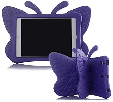 iPad Mini Case, iPad Mini 2 Case, iPad Mini 4 Case for Kids, Adorable Butterfly Wings Doubles as Kickstand Carrying Tablet Protective Case Cover for iPad Mini 1/2/3/4 - Purple