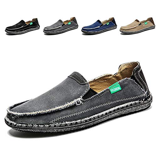 Men's Slip on Deck Shoes Loafers Canvas Boat Shoe Non Slip Casual Loafer Flat Outdoor Sneakers Walking