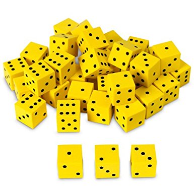 Nasco TB18746T Dot Dice Set, 5/8" Square, Foam, 36-Piece, Yellow with Black, Grades K