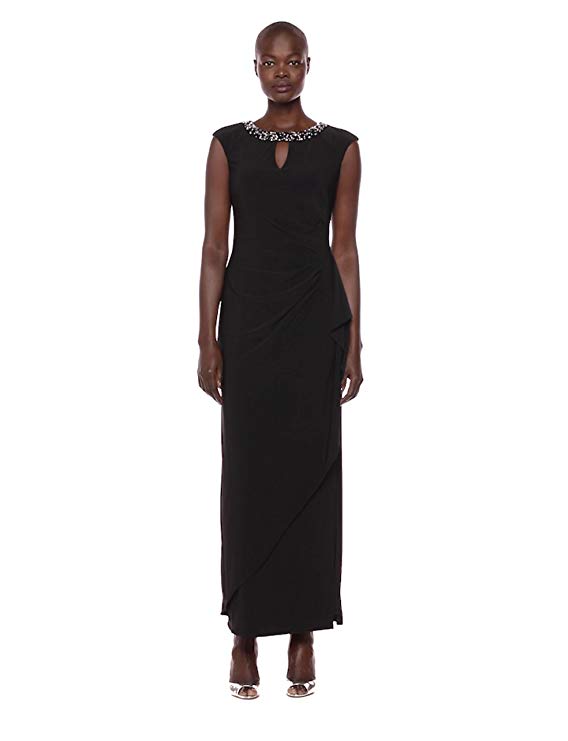 Alex Evenings Women's Cap Sleeve Fit and Flare Gown with Embellished Waist