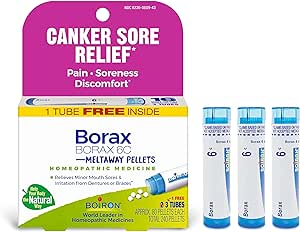 Boiron Borax 6C Homeopathic Medicine for Canker Sore Relief, Pain, Soreness, or Discomfort - 3 Count (240 Pellets)