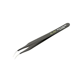 Wiha 44510 Stainless Steel Curved, Extra Fine Professional ESD Precision Tech Tweezer with Static Dissipative Grip and Hypo Allergenic, 110V