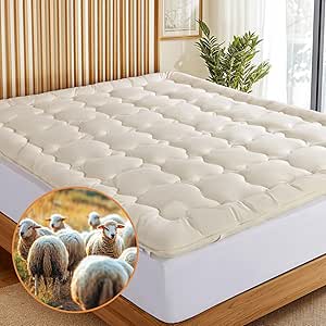 7 lbs Wool Mattress Topper Made from 100% Organic Australian Merino Wool, Breathable Pillow Top Cotton Mattress Pad 2" Queen for Back Pain Relief with 100% Organic Cotton Cover - 60"x80"