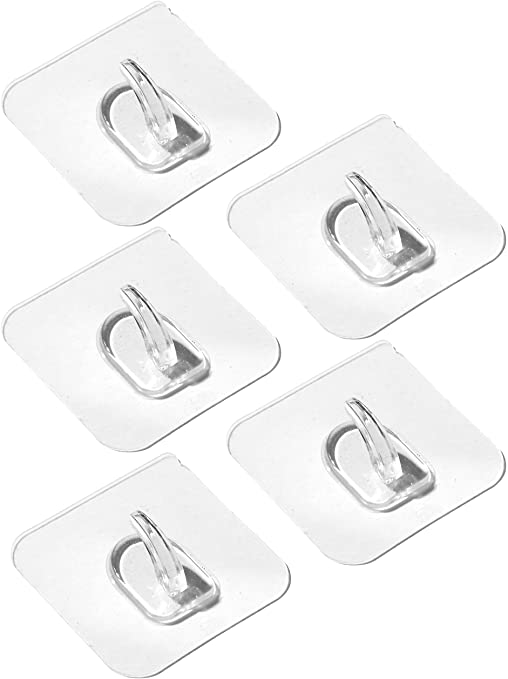 5-Pack of Wall Hooks for Kitchen & Bath Transparent Reusable Adhesive Stickers for Pictures Utensils Towels - Tub Cubby Bath Toy Organizer