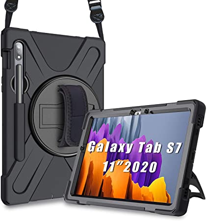 ProCase Galaxy Tab S7 11 Inch Case 2020 T870 T875 T878 with S Pen Holder, Rugged Heavy Duty Shockproof Rotating Kickstand Protective Cover for Galaxy Tab S7 11" 2020 T870 T875 T878 -Black