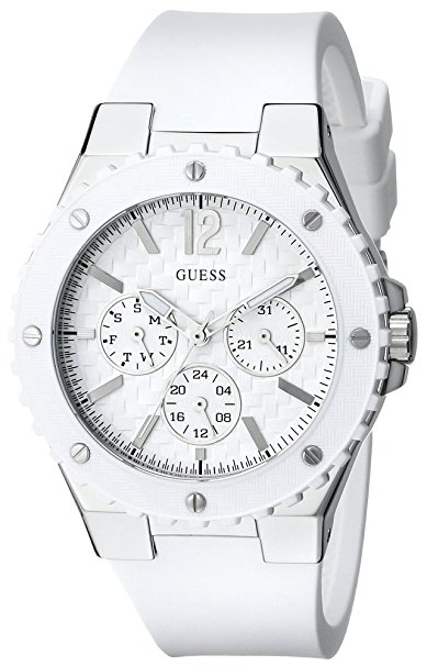 GUESS Women's U10657L1 Carbon-Fiber Inspired White & Silver-Tone Sport Watch
