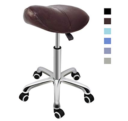 Grace & Grace Professional Saddle Stool Series Hydraulic Swivel Comfortable Ergonomic with Heavy Duty Metal Base for Clinic Dentist Spa Massage Salons Studio (Without Backrest, Brown)