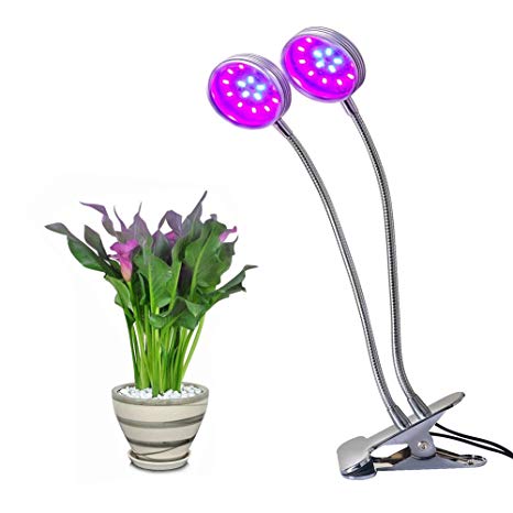 Dual Head LED Grow Light, Aokey 16W 32LEDs Adjustable 2 Levels Dimmable Plant Grow Lamp Lights with 360 Degree Flexible Gooseneck for Indoor Plants Hydroponic Garden Greenhouse-Upgraded Version.