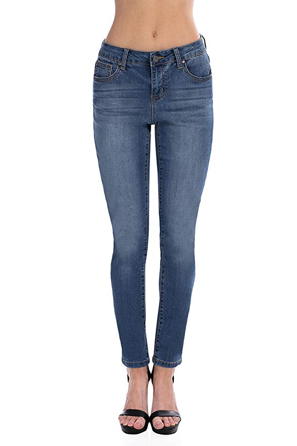 Earl Jean Women's Mid Rise Stretch Skinny Ankle Jeans