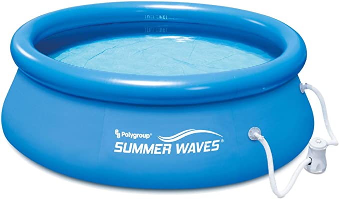 Summer Waves 8 x 8 x 2.5 Feet Round Inflatable Above Ground Pool with RX330 Filter Cartridge Pump for Infants, Kids, and Adults, Blue