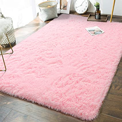 Andecor Soft Fluffy Bedroom Rugs - 6 x 9 Feet Indoor Shaggy Plush Area Rug for Boys Girls Kids Baby College Dorm Living Room Home Decor Floor Carpet, Pink