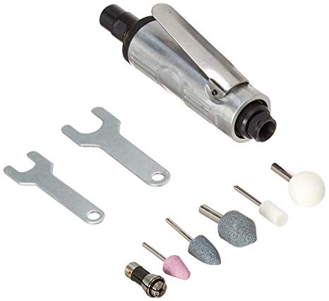 Compact Air Die Grinder Kit (with 1/8'' collet, 1/4'' collet, three aluminum oxide mounted grinding stones and two wrenches)