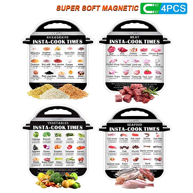 LLNRC Magnetic Cheat Sheet with Food Shape Images&Description Cooking Times Schedule,Magnet Pastable Compatible with &60 Common Prep Functions for Instant Pot/Pressure Cooker Accessories-(Small)-4Pcs