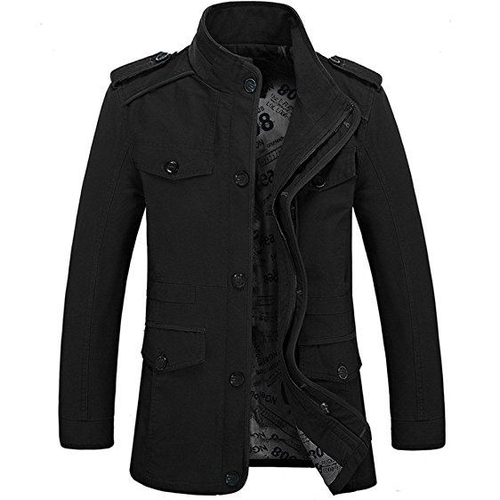 Zicac New Mens Spring Autumn Military Slim Fit Long Sleeve Cotton Casual Lightweight Warm Zipped Jacket Parka Trench Coats Blazer Outerwear with Multi Pockets
