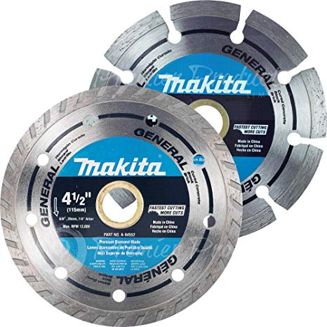Makita 2 Piece - 4.5” Turbo & Segmented Diamond Blade Set For 4.5”  Grinders & Circular Saws - Ultra-Fast & Lasting Cutting For Concrete, Masonry & Brick - 5/8”, 20mm & 7/8” Arbors