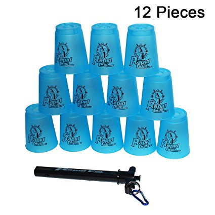 Amhii Quick Stack Cups Set of 12 with Quick Release Stem - Sports Stacking Cups Speed Training (Blue)