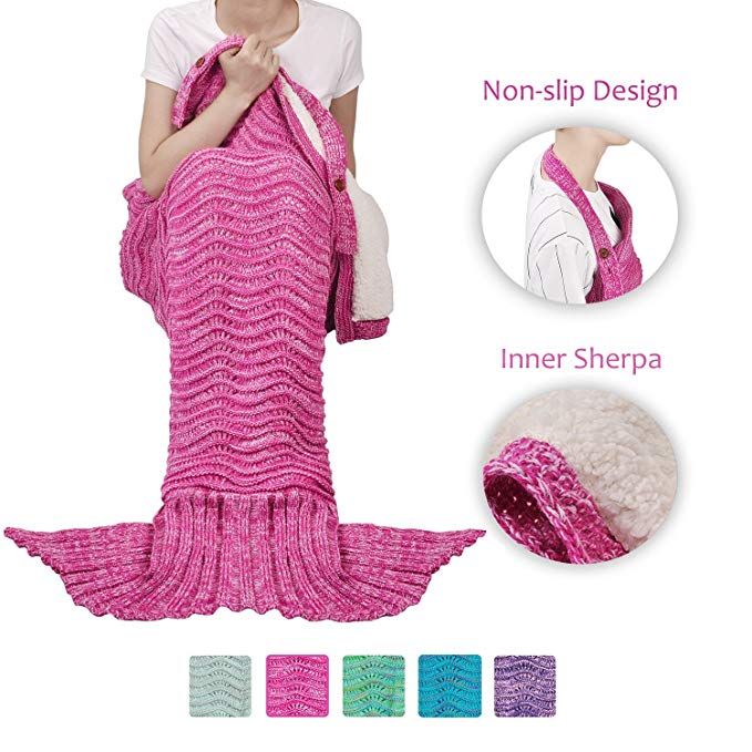 Mermaid Tail Blanket - Mermaid Tail Sherpa Blanket for Adult Women Girls Super Warm Crochet Knitted Mermaid Tail Blanket Anti-slip - Perfect Gift for Birthday Holidays Valentines by Terrania, Pink