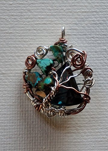 Natural Fluorite and Turquoise Tree of Life Pendant