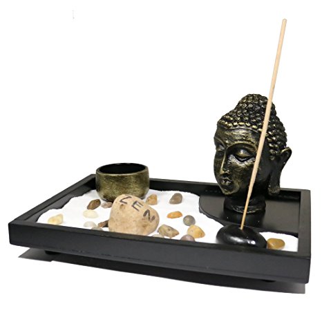 Tabletop Incense Burner Gifts & Decor Zen Garden Kit with Statue Candle Holder ~ USA SELLER!! (Buddha Head G16280)