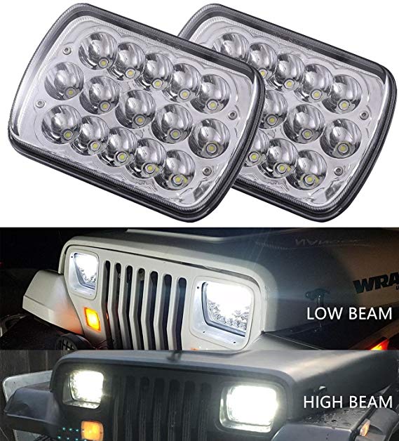 2pcs DOT approved 5"x7" 6x7inch 45w Rectangular Sealed Beam Led Headlights for Jeep Wrangler YJ Cherokee XJ Trucks 4X4 Offroad Headlamp Replacement H6054 H5054 H6054LL 69822 6052 6053 w/ H4 Plug