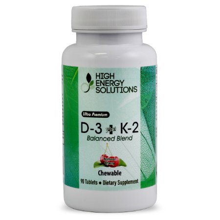 D-3 K-2 (D3 2000 iu & K2 75mcg (MK7) 90 Chewable Tablets (Cherry) Ultimate Bioavailability And Absorption. Non GMO (Organic) Balanced Blend Perfect for Kids and Adults. Made in USA