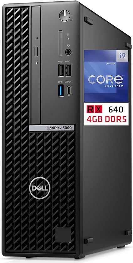 Dell Optiplex 5000 Desktop Computer, Intel i9-12900K, 64GB RAM, 2TB NVMe SSD, Radeon RX 640 4GB Graphics, 3-Monitor Support, Mini-DisplayPort, HDMI, DVDRW, Wi-Fi, BT, USB-C, Windows 11 Pro, Black