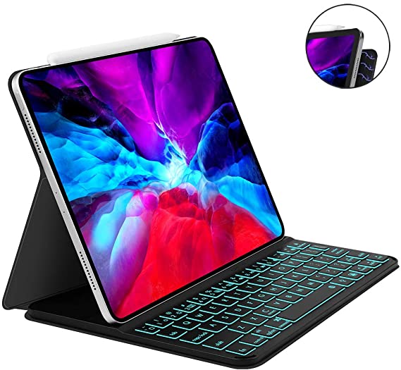 iPad Pro 11 Backlit-Keyboard Case 2020 - JUQITECH Ultra Slim Magnetic Case with Keyboard for iPad 11 2nd Gen Smart Wireless Bluetooth Rechargeable Keyboard Cover Support Apple Pen Charging, Rose Gold