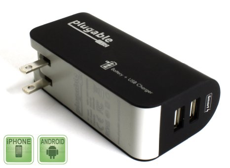 Plugable 2-Port USB Power Bank (5,000mAh)   Pass-Through AC Wall Outlet Smart Charger for Android, Apple iOS, and Windows Mobile Devices