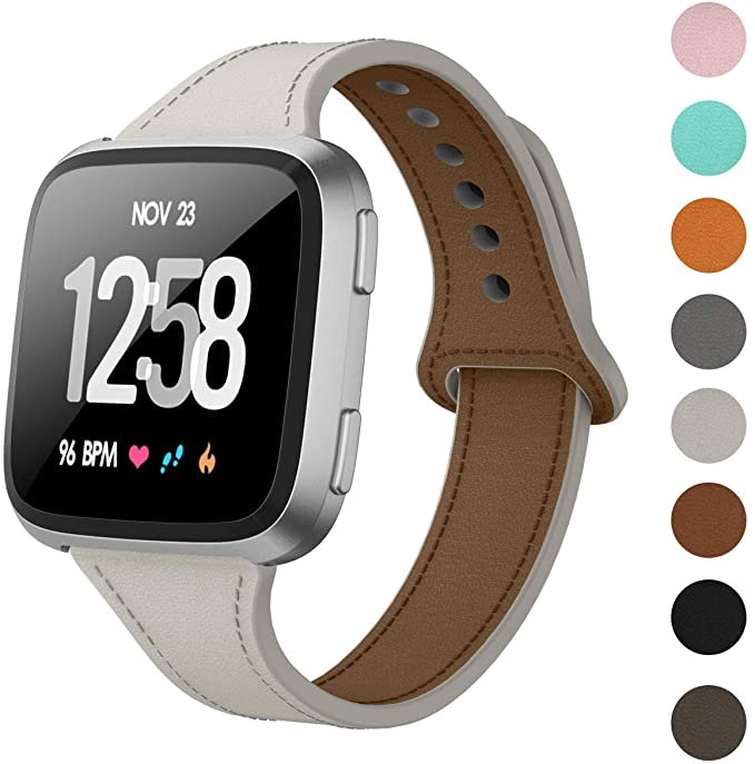 DAIKA Leather Bands Compatible with Fitbit Versa 2 / Versa/Versa Lite for Women Men Slim Soft Replacement Strap for Fitbit Versa Smart Watch
