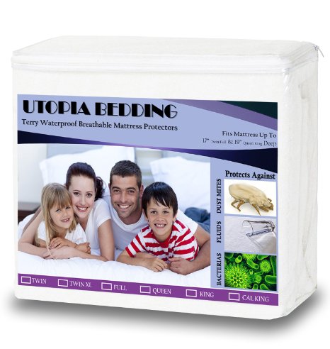 Twin-XL Size Utopia Bedding Premium Hypoallergenic Waterproof Mattress Protector Mattress Cover - Vinyl Free