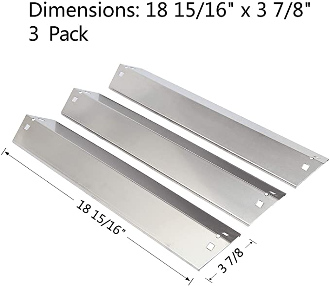 GasSaf Heat Plate Replacement for Chargriller 3001, 3008, 3030, 4000, 4208, 5050, 5252, King Griller 3008, 5252 Gas Grill, 3-Pack 18 15/16 inch Stainless Steel Heat Shields Tent BBQ Flame Tamers…