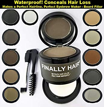 Finally Hair Dark Brown Dab-on Hair Fibers & Hair Loss Concealer, Hairline Creator, Eye Brow Enhancer, and Beard Filler. Dab-on Hair Fiber Shadow Powder (Dark Brown)