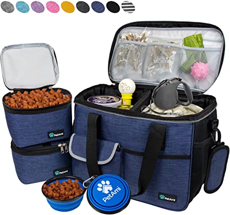 PetAmi Dog Travel Bag | Airline Approved Tote Organizer with Multi-Function Pockets, Food Container Bag and Collapsible Bowl | Perfect Weekend Pet Travel Set for Dog, Cat