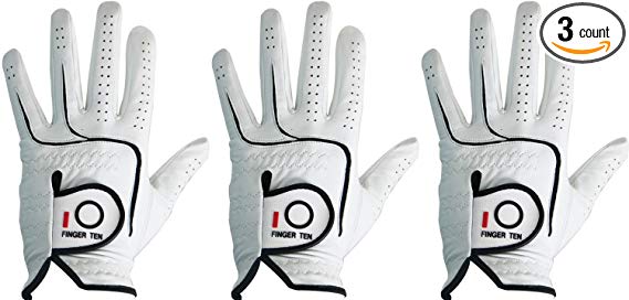 Finger Ten 2018 Mens All Premium Soft Cabretta Leather Tour Fit Grip Left Hand Lh Right Hand Rh with Cadet Size Golf Gloves Value 3 Pack Size from Small to XXL